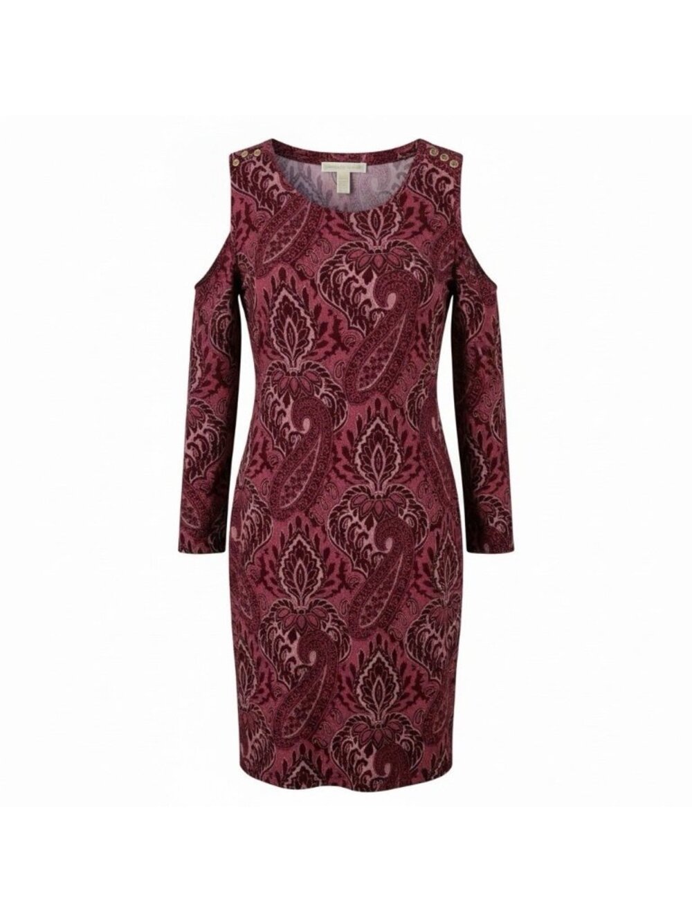 Michael Kors Cold Shoulder Midi Dress Size Small Red Paisley Liquid Travel Knit